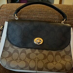 Coach Marlie top-handle signature coated canvas and pebbled leather hand bag.